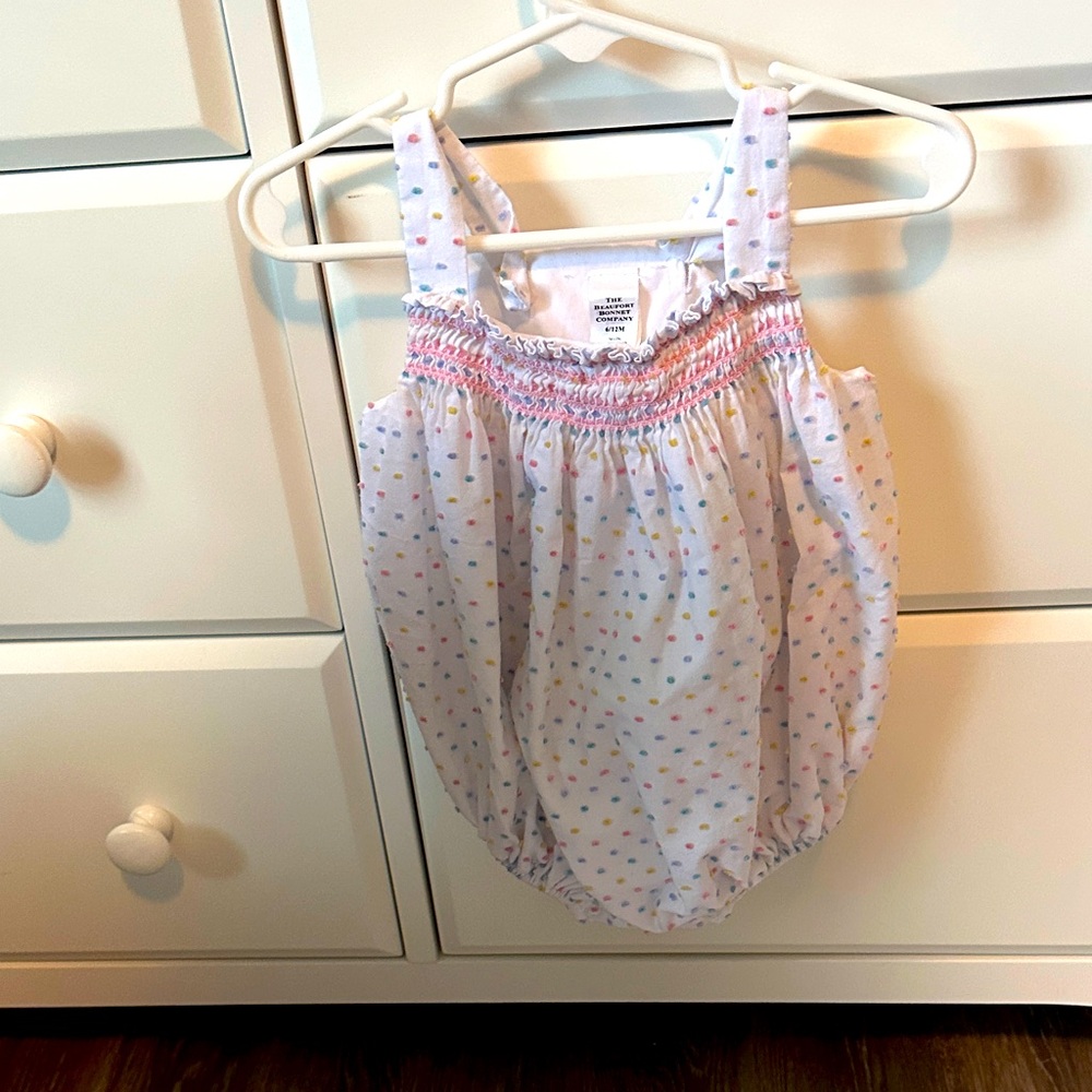 The Beaufort Bonnet Company White Romper with Colorful Dots
